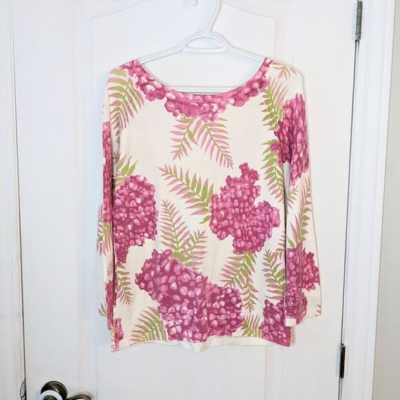 Knitme boat neckline pink berry green leafs sweater Medium @X - Picture 7 of 9